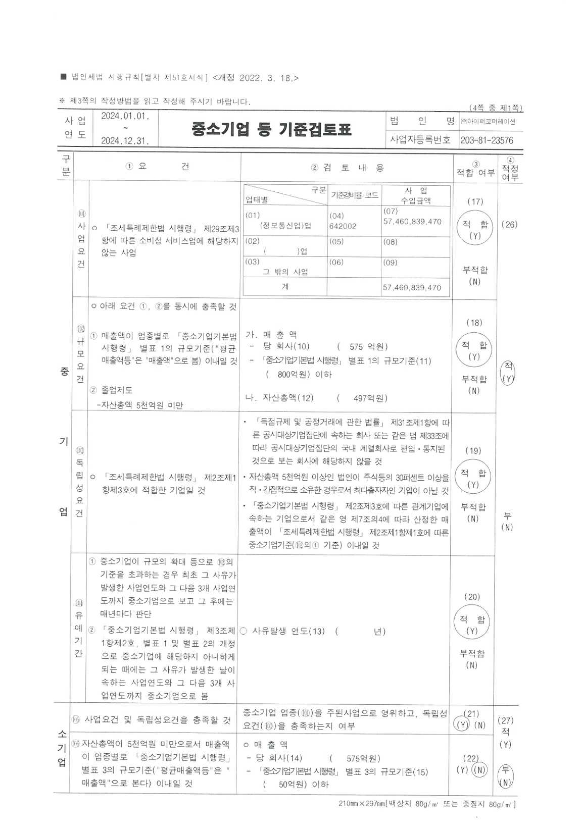 이미지: 중소기업 등 기준검토표 1