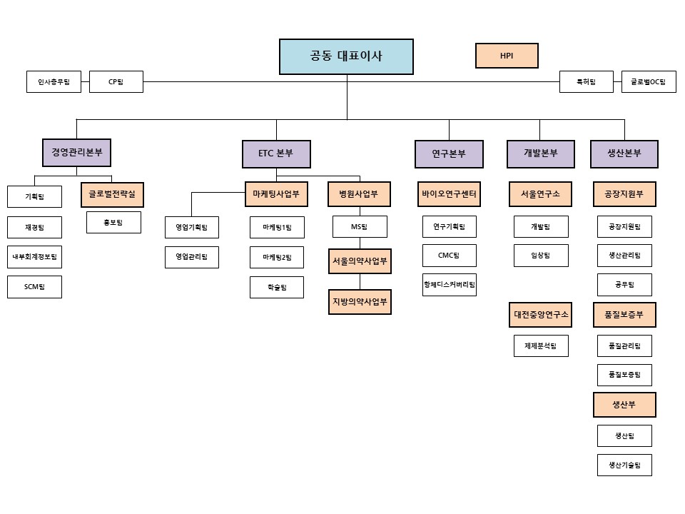 이미지: 한올바이오파마 조직도(25.03.31)