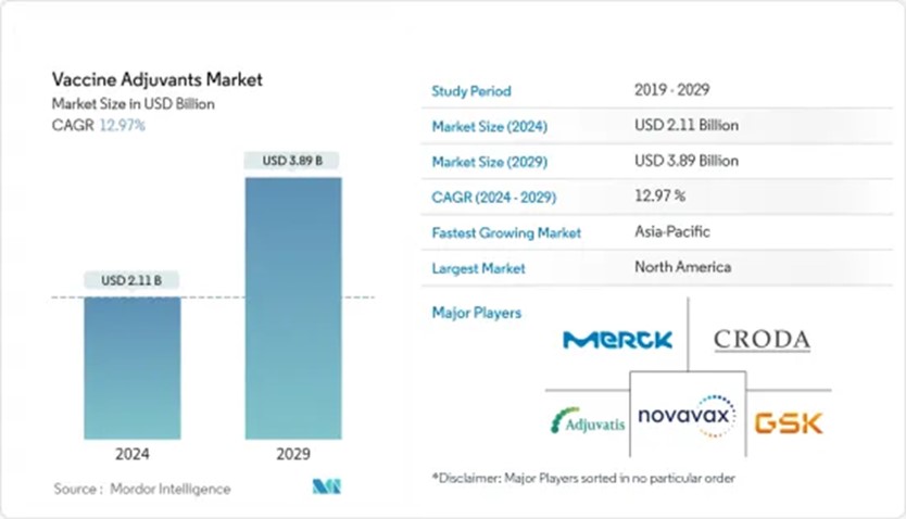 이미지: 출처: Mordor Intelligence, Vaccine Adjuvants - Market Share Analysis, Industry Trends & Statistics, Growth Forecasts 2024 - 2029 (2024)