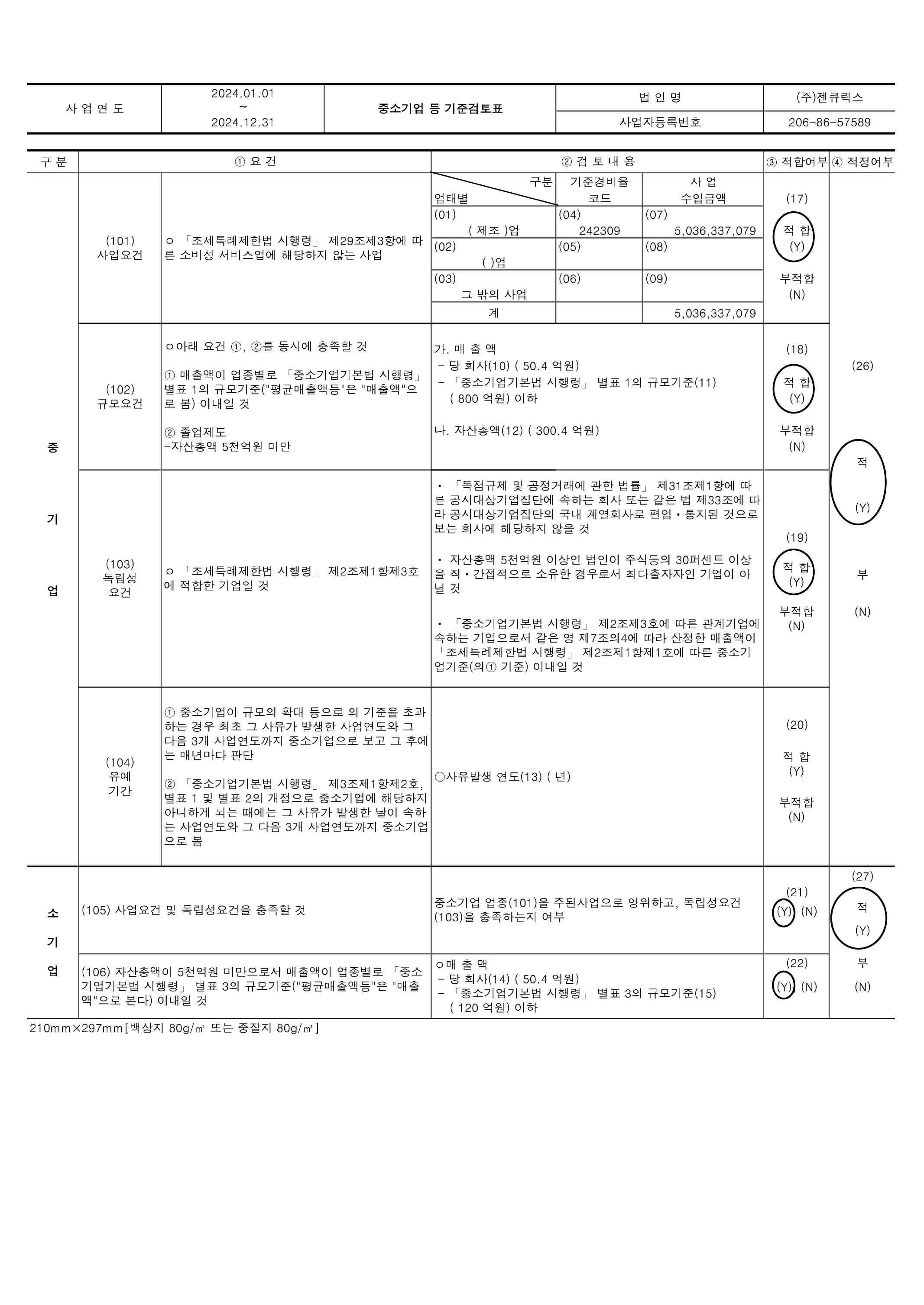 이미지: 2024년 중소기업기준 검토표_1