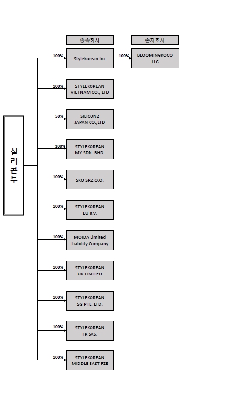 이미지: 계열회사간 지배 계통도(종속회사)