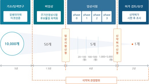 이미지: 일반적인 신약개발 연구개발 과정
