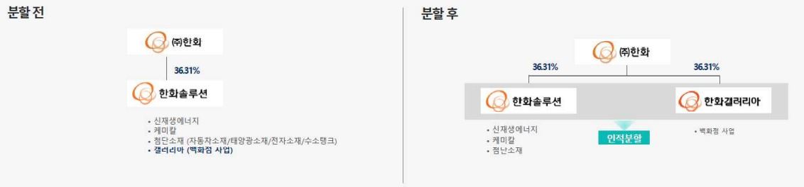 이미지: 한화솔루션 및 한화갤러리아 분할 전개도