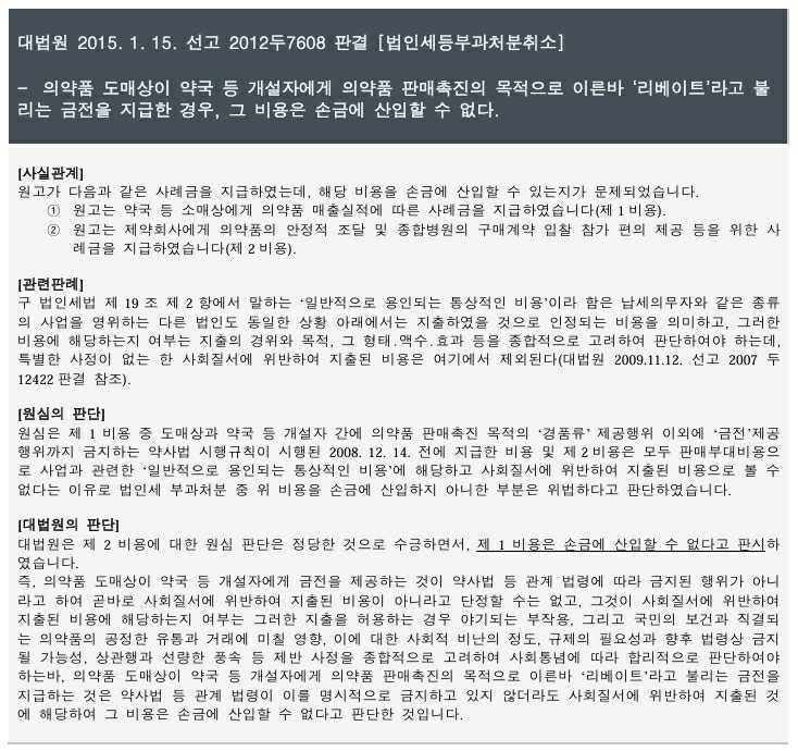 이미지: 대법원 2015.1.15 선고 (리베이트 관련 판결)