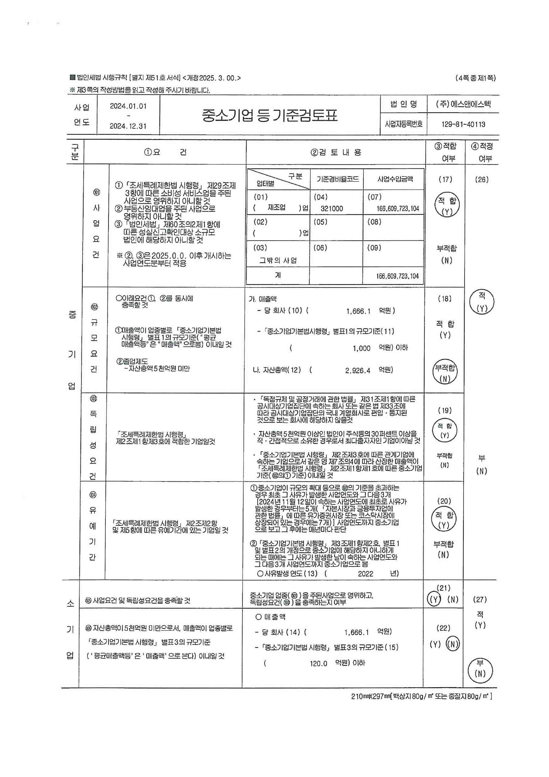 이미지: 중소기업기준 검토표(1)