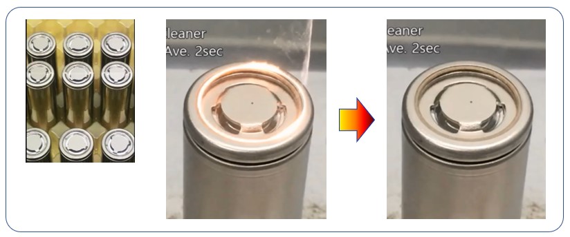 이미지: 원통형 배터리 셀 레이저 클리닝 전후