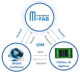 이미지: 당사 M-FAB 플랫폼을 기반으로 하는 IDM 및 파운드리 사업