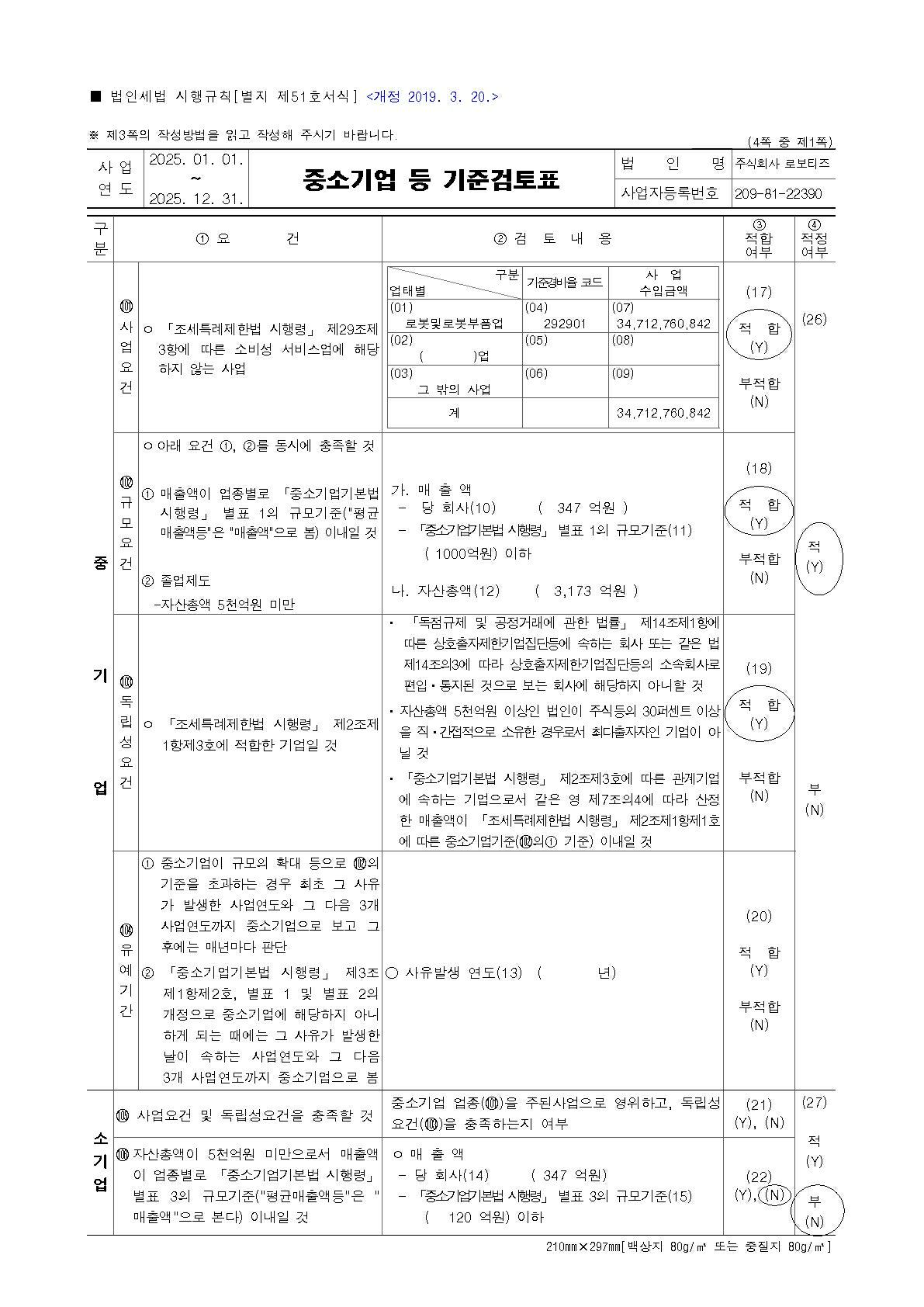 이미지: 중소기업 기준 검토표_2025_1