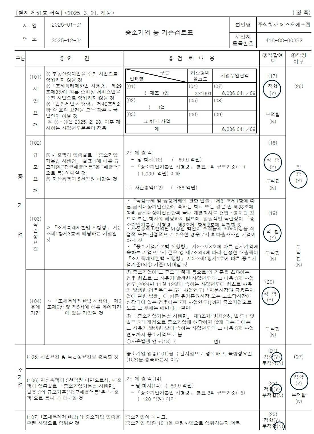 이미지: 중소기업 등 기준검토표(1)