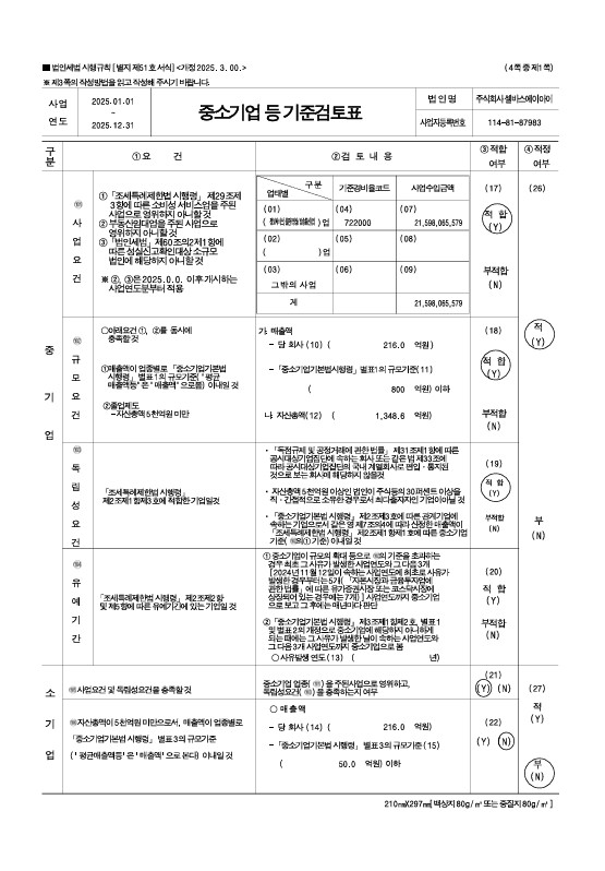 이미지: 중소기업기준검토표 1