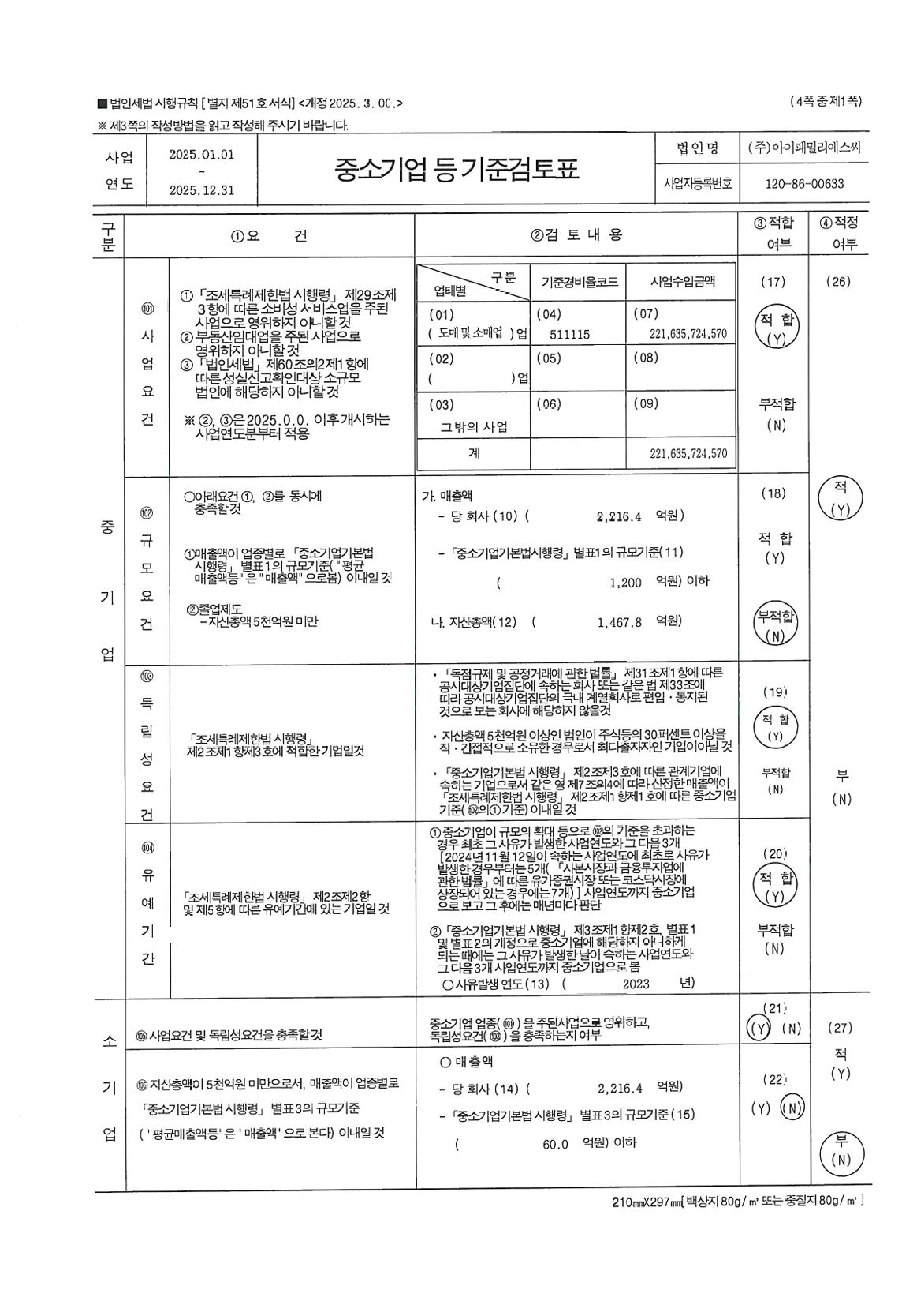 이미지: 중소기업 등 기준검토표 1