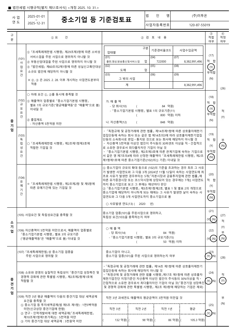이미지: 중소기업 등 기준검토표