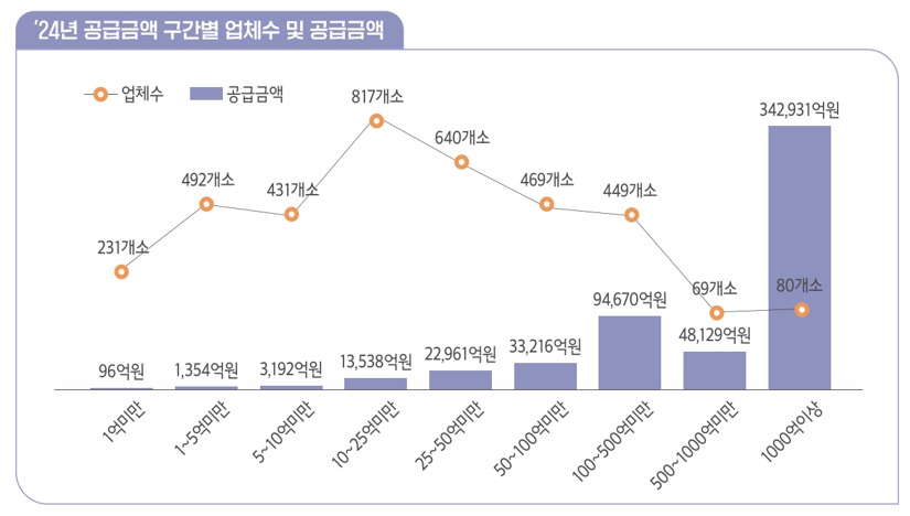 이미지: 2024년 구간별 업체수 및 공급금액