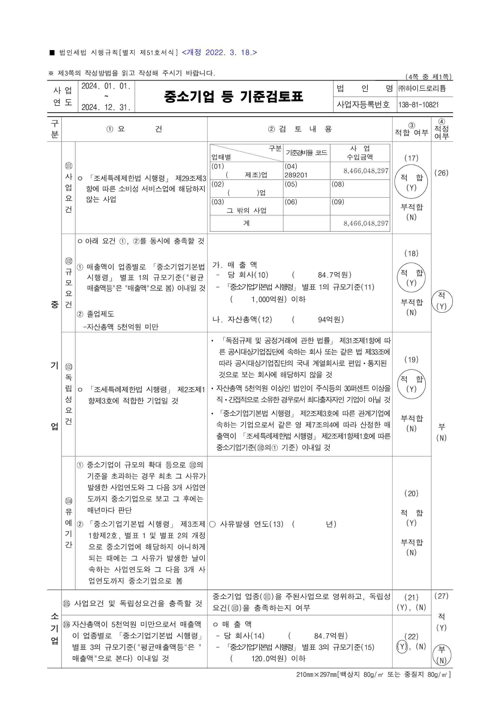 이미지: 중소기업 등 기준검토표