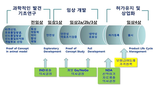 이미지: 신약후보물질 개발 프로세스(출처한국분자세포생물학회지)