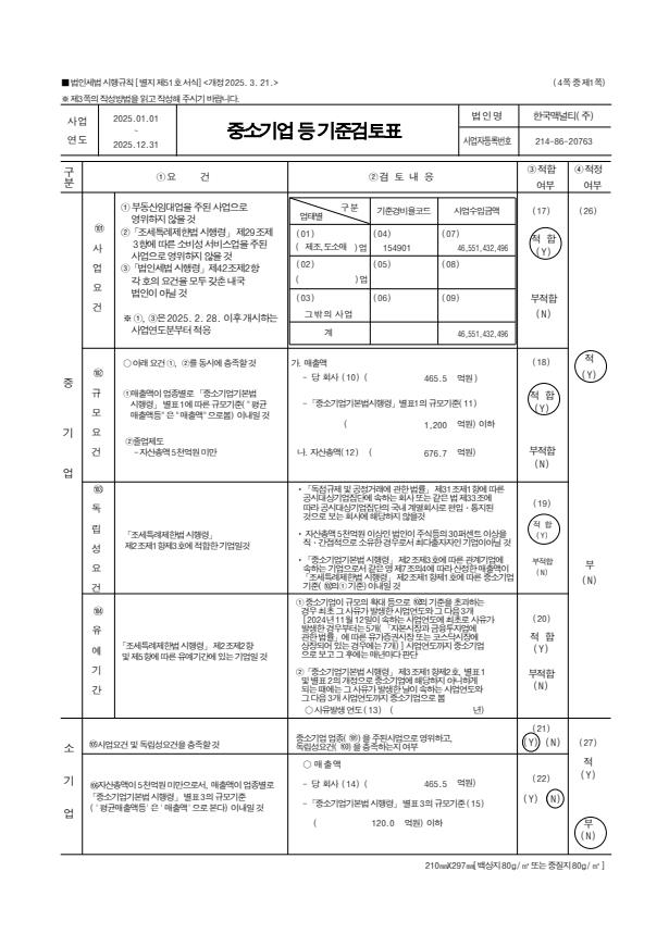 이미지: 중소기업기준검토표_2025